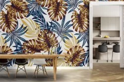Carta da Parati foglie tropicali stilizzate moderne.