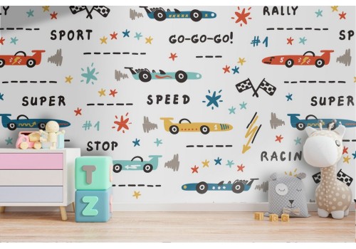 Wallpaper with car decoration for children.