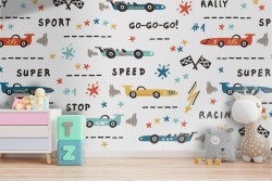 Wallpaper with car decoration for children.