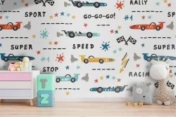 Wallpaper with car decoration for children.