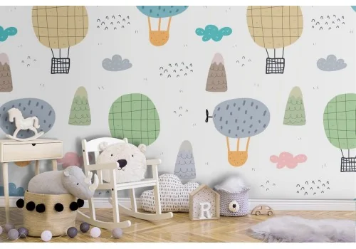 Hot air balloon wallpaper for children's decoration.