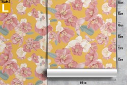 Carta da Parati natura pattern fiori bianchi e rosa.