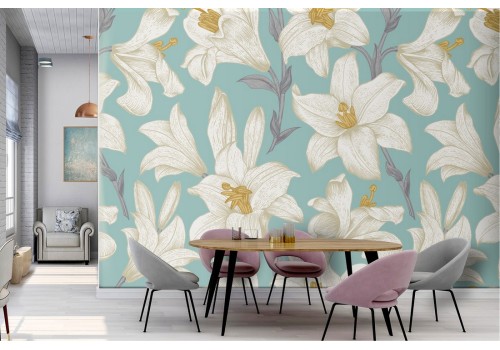 Refined white flowers nature pattern wallpaper.