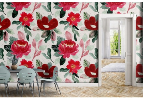 Red roses nature pattern modern wallpaper.