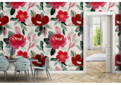 Red roses nature pattern modern wallpaper.