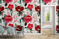Red roses nature pattern modern wallpaper.