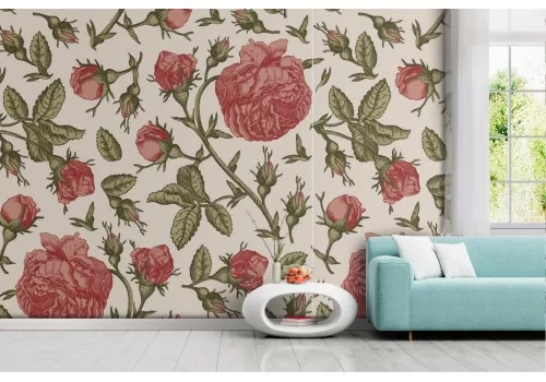 Carta da Parati rose rosse vintage natura.