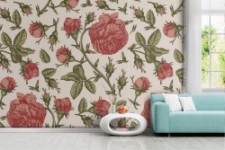 Carta da Parati rose rosse vintage natura.