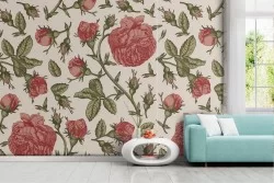 Carta da Parati rose rosse vintage natura.