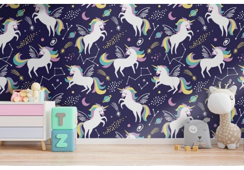Unicorn wallpaper children's fantasy decoration.