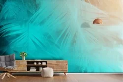 Abstract tropical leaves wallpaper in blue