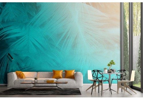 Abstract tropical leaves wallpaper in blue 2