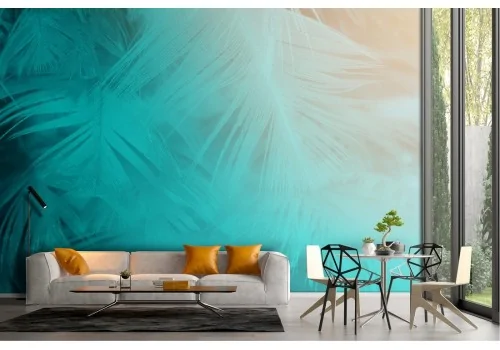 Abstract tropical leaves wallpaper in blue 2