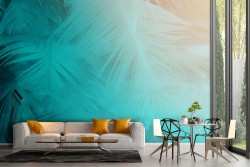 Abstract tropical leaves wallpaper in blue