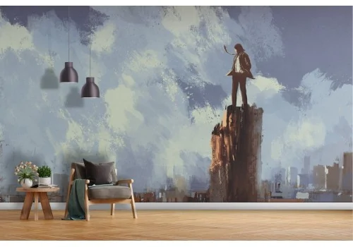 Wallpaper man observes city painted contemporary art 2
