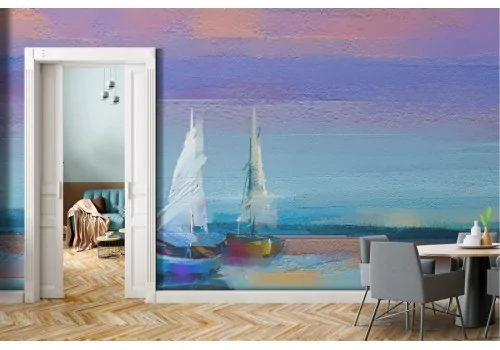 Wallpaper boats on the sea abstract painting