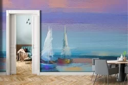 Wallpaper boats on the sea abstract painting