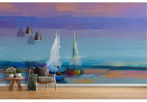 Wallpaper boats on the sea abstract painting 2