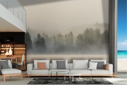 Wallpaper lake river with forest fog