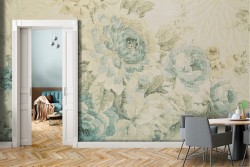 Carta da Parati fiori vintage bianchi e azzurri natura