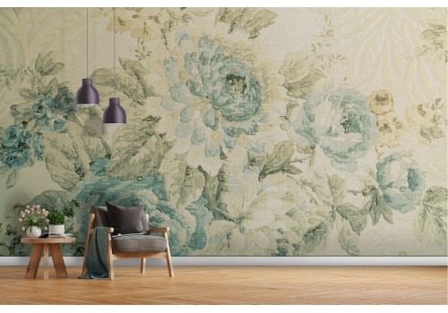 Vintage wallpaper with white and blue flowers nature 2