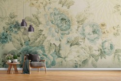 Carta da Parati fiori vintage bianchi e azzurri natura