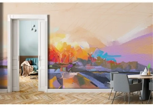 Abstract Geometric Landscape Painted Wallpaper