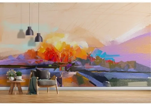 Abstract geometric landscape painted wallpaper 2