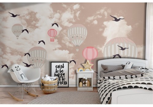 Hot Air Balloons and Swallows Children's Wallpaper