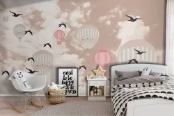 Hot Air Balloons and Swallows Children's Wallpaper