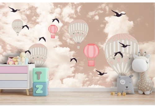 Hot Air Balloons and Swallows Children's Wallpaper 2