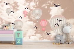 Carta da Parati mongolfiere e rondini bambini