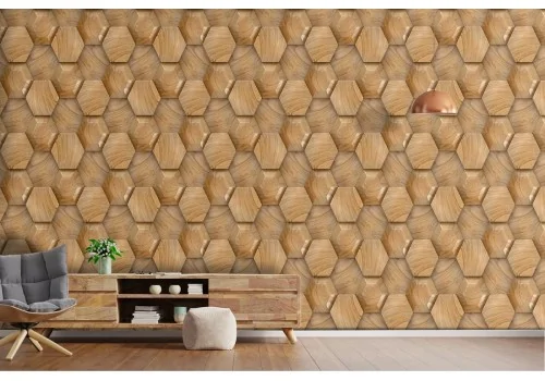Wallpaper with honeycomb hexagon wood surface