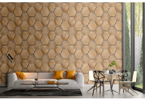 Wallpaper with hexagonal honeycomb wood surface 2