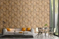 Wallpaper with hexagonal honeycomb wood surface