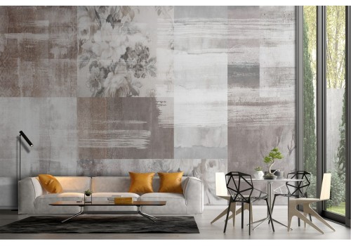 Vintage marble tile wallpaper with flowers