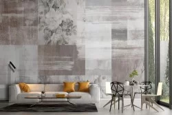 Vintage marble tile wallpaper with flowers