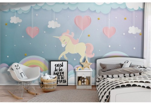 Carta da Parati decorazione bambini unicorno e arcobaleni