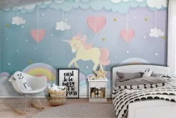 Carta da Parati decorazione bambini unicorno e arcobaleni