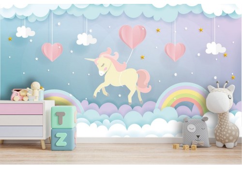 Carta da Parati decorazione bambini unicorno e arcobaleni 2