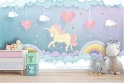 Carta da Parati decorazione bambini unicorno e arcobaleni