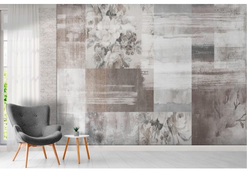 Vintage marble tile wallpaper with flowers 2