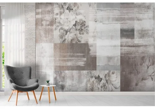 Vintage marble tile wallpaper with flowers 2