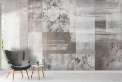 Vintage marble tile wallpaper with flowers