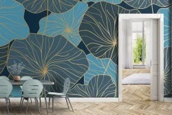 Tropical stylized large leaves wallpaper