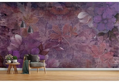 Carta da Parati natura foglie e fiori viola astratti 2