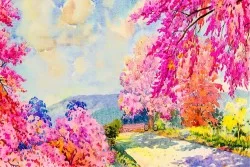 Wallpaper Design and Styles Flora and Fauna Landscapes and Nature Painted Trees and Watercolors Nature Meadows and Hills