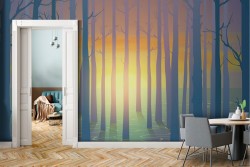 Wallpaper painted forest with lake