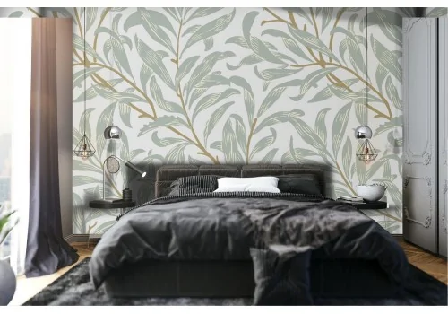 Wallpaper with stylized green leaves nature decoration