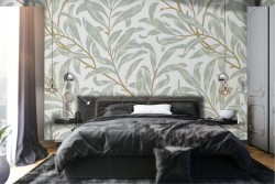 Wallpaper with stylized green leaves nature decoration